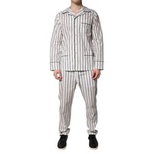 Dolce & Gabbana Pyjama Blanc Noir Rayures Coton Hommes Ensemble 39/US15.5/S