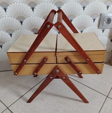 Ancienne Travailleuse Boîte à Couture Pieds Compas en Bois/Formica Années 50/60