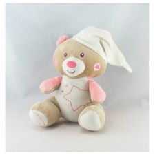 Doudou ours beige blanc rose