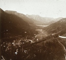 France Ville Vallée Paysage c1925 Photo Stereo Plaque de verre Vintage CT8L6n 