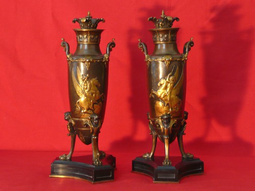 Paire pots feu bronze - à,