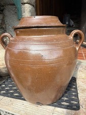 Ancien Saloir Grand Pot Couvert En Grés 40/50 L