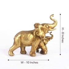 Rustique Mom Et Bébé Éléphant Table Accent 2 PC Doré, 25.4 x 10.1 X 20.3 CM