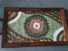 Grand plateau Ancien Bois Marqueté Ailes de papillons Brésil 1930