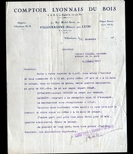 VILLEURBANNE (69) BOIS "COMPTOIR LYONNAIS DU BOIS" Tarifs en 1933