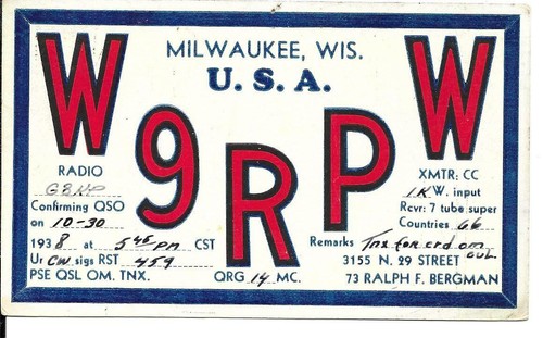 Qsl 1938 w9rpw - w9rpw, radio