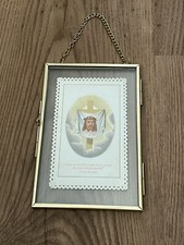 Cadre en métal doré 10x15 cm entre 2 verres avec chaînette + image pieuse Christ