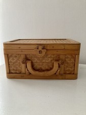 Boite Coffret En Osier Tressé Vintage / Ancienne Petite Valise En Osier