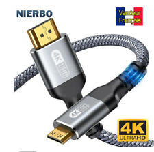 Câble Mini-HDMI Vers HDMI 2.0, 4K, 60Hz, Haute Vitesse, Tressé, Bidirectionnel