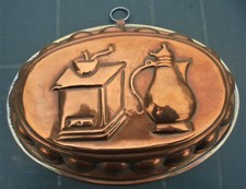  ANCIEN GRAND MOULE OVALE A GATEAU EN CUIVRE DECOR MOULIN A CAFE  DN2197/1