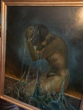 Yves Fabre tableau huile/panneau 1970's nu érotique  "la prisonnière" signé