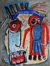 Art brut,singulier,neo expressionnisme sur papier 65x50cm