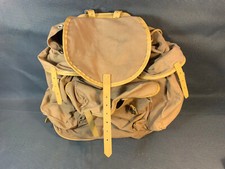 Ancien sac à dos en toile et cuir de scout ou randonnée kaki montagne LAFUMA