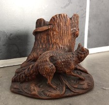 Ancien pyrogène très belle sculpture bois Forêt Noire Souche & raton-laveur? C16