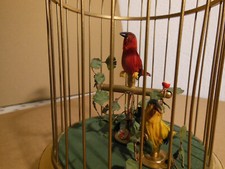 Automate musical  Cage à deux oiseaux siffleurs   Cage dorée vintage
