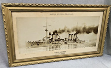 Large antique french military navy picture early 1900's gilded wood frame