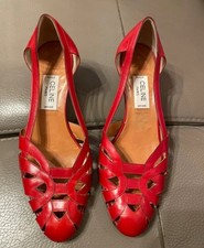 Sandales CELINE Paris – Cuir Rouge – Taille 35,5 – Style Vintage Chic