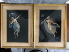 GOUACHES SUR PAPIER d'après les FRESQUES de POMPEI "L'INNOCENCE et DIANA" XIXème