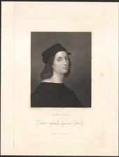 1834 Gravure originale Raphaël Raffaello Sanzio Autoportrait Peintre