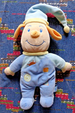 ST4/  DOUDOU PELUCHE POP ART CHIEN BLEU BONNET DOUBLE FACE ETOILE SOLEIL TTBE