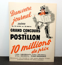ORIGINALE Affiche 32x25cm publicitaire vintage Cartonnée Concours POSTILLON vins