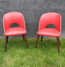 Paire de Fauteuils Vintage Club Skaï Rouge années 50 Mid Century