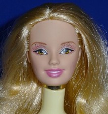 Tête Barbie blonde/rousse cheveux bouclés yeux marron