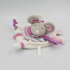 Doudou et compagnie plat souris gris blanc rose violet hochet fleur Pearly - 222