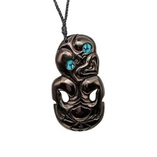81stgeneration Collier Pendentif Corne Sculpté Ormeau Yeux Grand Hei Tiki