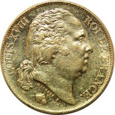 Q0402 Très Rare 20 Francs Louis XVIII 1818 W Lille Or Gold PCGS AU58