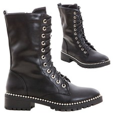 Femmes Chaussures Bottes Rangers Bottines à Gros Talon Motocycliste Stingati