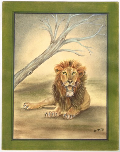 Peinture miniature lion fait - peinture,