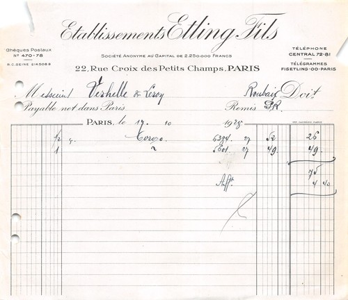 Facture 1928 boutons en - ,