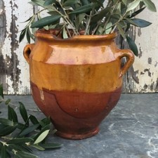 Unique Old French POTTERY CONFIT POT Yellow Glaze / Red Terracotta GERS Numbered