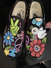 Custom TATTOO hand painted Men's Women’s sneakers VANS slip ons Hippie Peace Luv