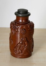 POT FLACON A TABAC GRES BEAUVAISIS XIXe BOUCHON ETAIN - COUPLE ROMANTIQUE 16x8cm