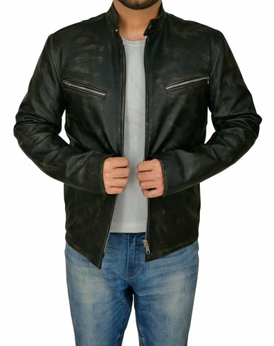 Veste cuir véritable café - en,
