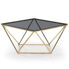 Table Basse Design en Verre "Lina" 80cm Noir & Or