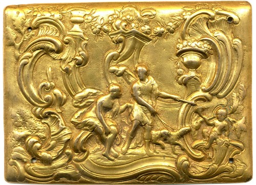 Plaquette bronze doré - , scène