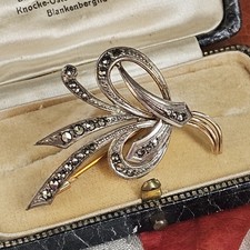 Broche Style Art Déco Vermeil Argent Marcassites 45x28mm Marque GL