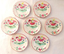 7 assiettes de dînette - faïence de Saint Clément - modèle au coq