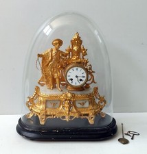 HORLOGE PENDULE PECHEUR REGULE DORE ET ALBATRE BLANC GLOBE EN VERRE SOUFFLE XIXè