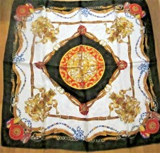 * FOULARD SOIE * ROSACE *ECUSSONS et BANNIERES * NOIR-BLANC-ROUGE-JAUNE D'OR *