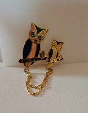 Broche Chouette En Email Cloisonné couleur or bijou rétro collection 