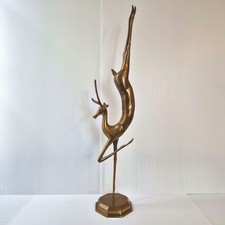 GAZELLE ANTILOPE BICHE GEANTE 103CM DE HAUT VINTAGE 1970 SCULPTURE LAITON DORE
