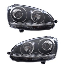 2 feux phare avant look GTI à fond noir pour VW GOLF 5 sans xénon d'origine