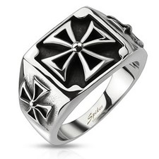 Bague Croix Celtique En Fer 316L Acier Inoxydable Massif Biker Gothique Argent