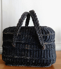 19th C NAPOLEON III French Wicker Basket w Lid & Handles LE RUSTIQUE Folk Art