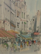 -ANCIENNE LITHOGRAPHIE SOUS VERRE SIGNEE DE PIERRE PAGES VUE DE PARIS METRO