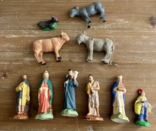 LOT de 10 Santons anciens DEVINEAU Ânes, Bœuf, Rois Mages…- Crèche de Noel